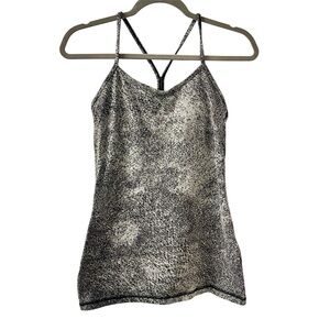 Lululemon Women’s size 6 Power Y Tank Top Luon Spray Jacquard Black White Gray